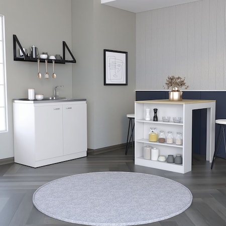 Tuhome Covelo 2 Piece Kitchen Set, Utility Sink Cabinet, Kitchen Island, White/Light Oak CKIT93